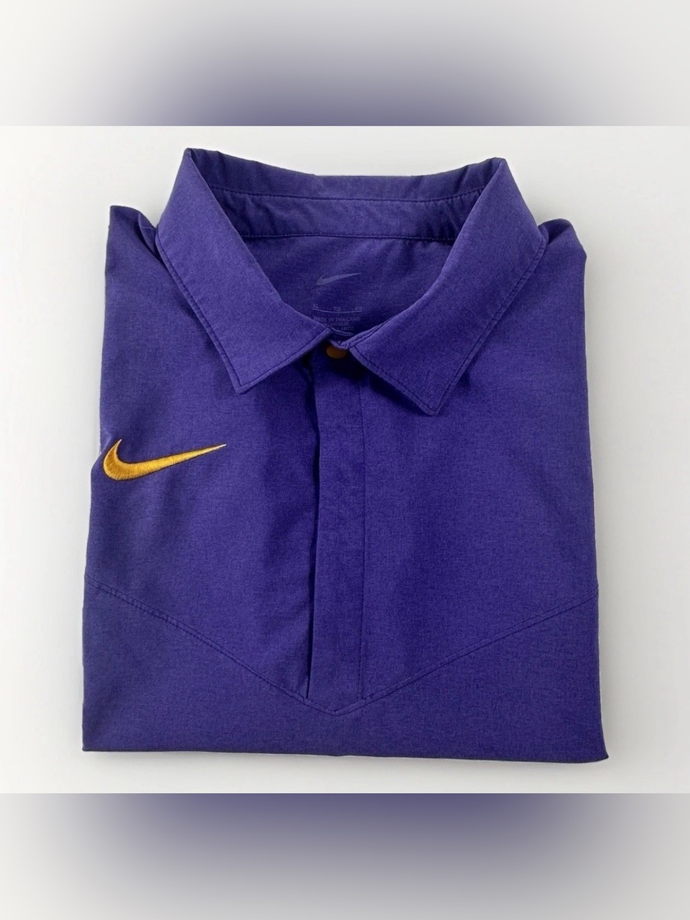 Nike Dri-FIT Polo Shirt Mens XL Purple Gold Swoosh Short Sleeve Golf Performance